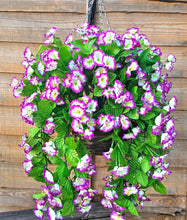 Load image into Gallery viewer, Artificial Morning Glory Hanging Basket Lilac and White Garden Decor
