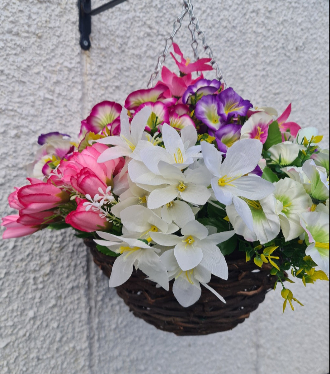 Faux Flower Hanging Basket Garden Artificial Floral Decoration