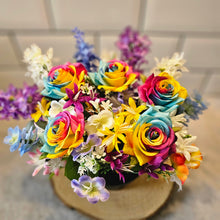 Load image into Gallery viewer, Rainbow Rose and Mixed Floral Memorial Grave Pot

