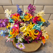 Load image into Gallery viewer, Rainbow Rose and Mixed Floral Memorial Grave Pot
