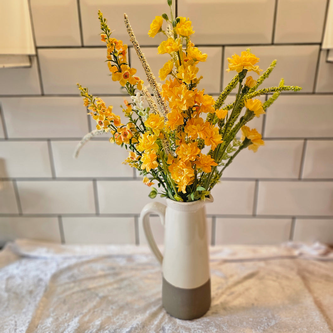 XL Ceramic Jug with Mixed Yellow Faux Flowers