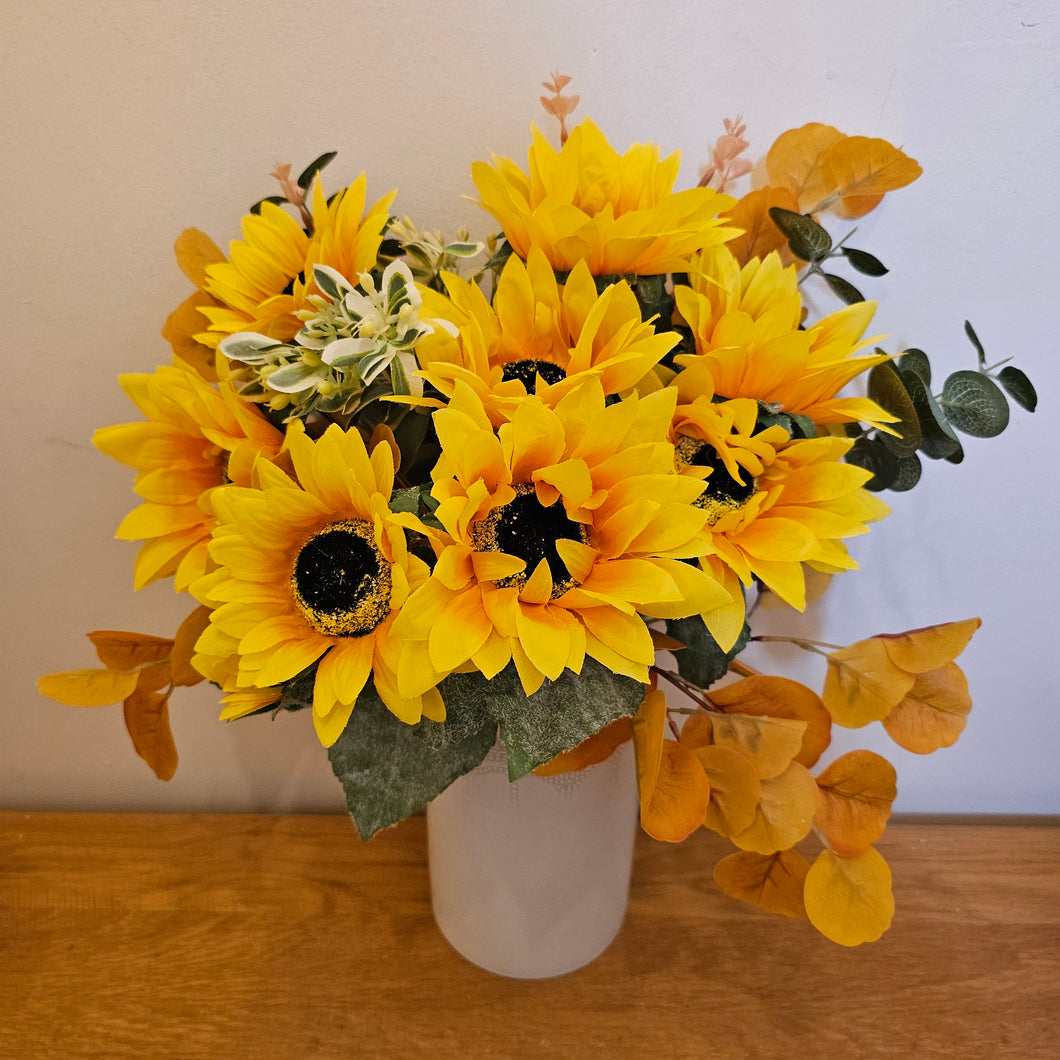 Large Realistic Sunflower Fisplay in White Ceramic Vase