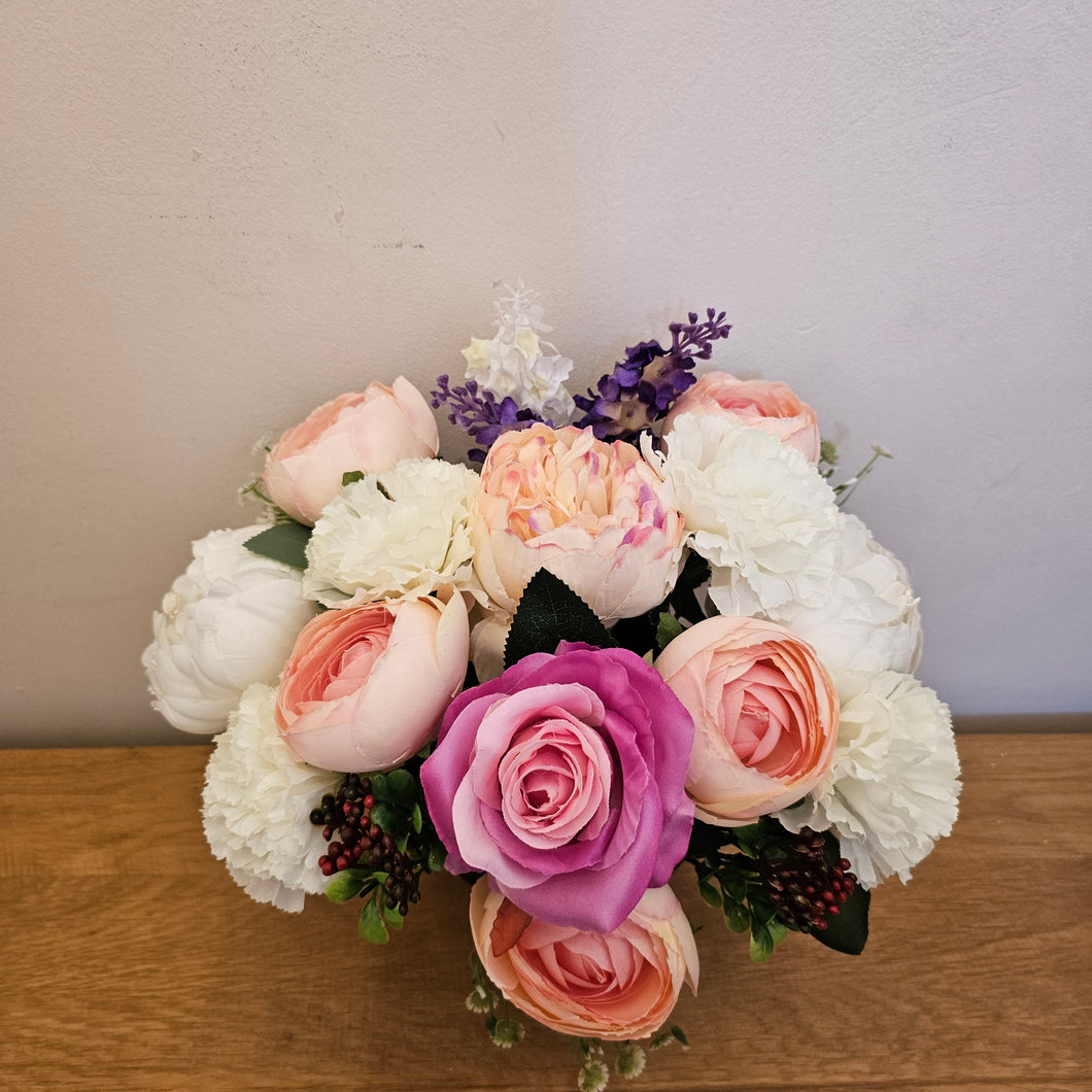 Pink and Cream Artificial Floral Memorial Grave Pot