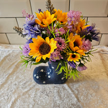 Load image into Gallery viewer, Ceramic Wellington Boot with Mixed Bouquet Faux Flowera
