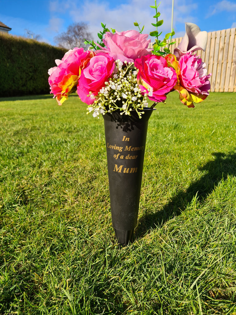 Pink Graveside "Mum" faux flower and Vase