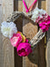 Pink faux flower love heart wreath