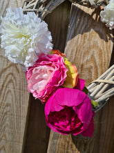 Load image into Gallery viewer, Pink faux flower love heart wreath
