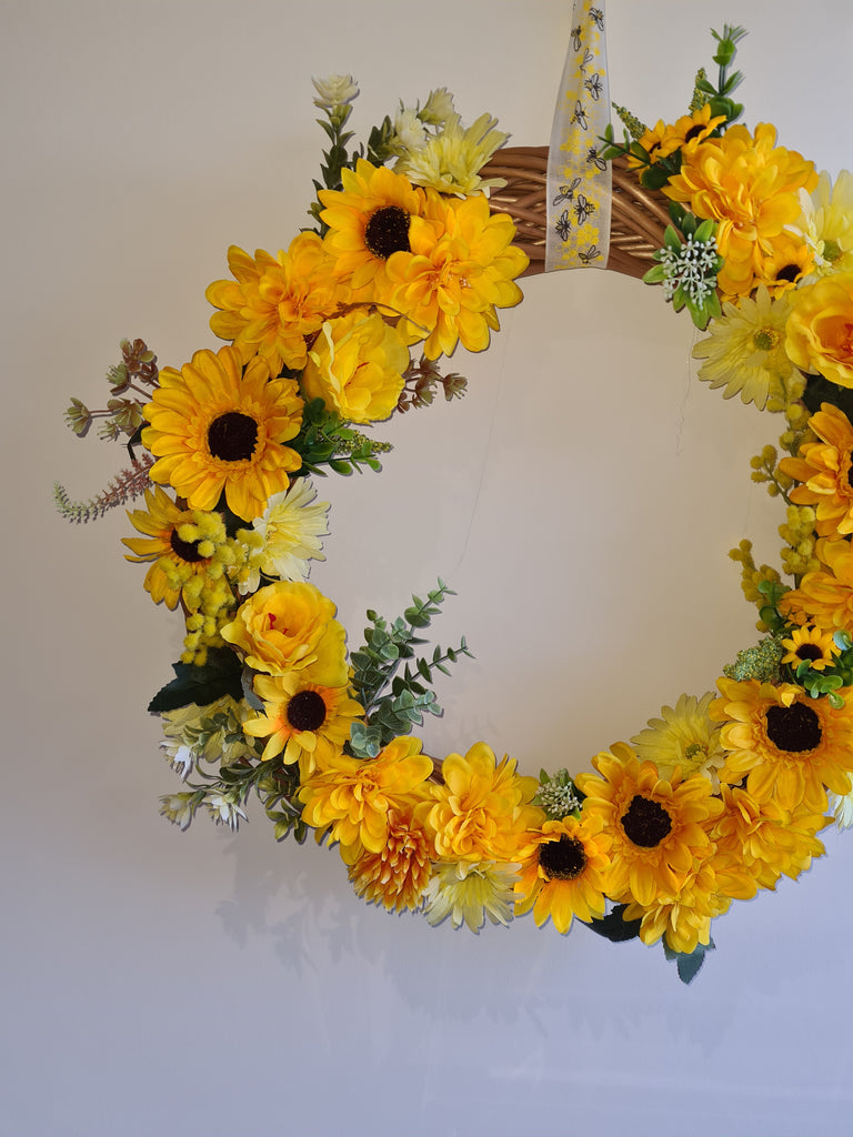 Luxury Spring Wreath Sunflower Dahlia Gerbera. 60cm Luxury Wreath