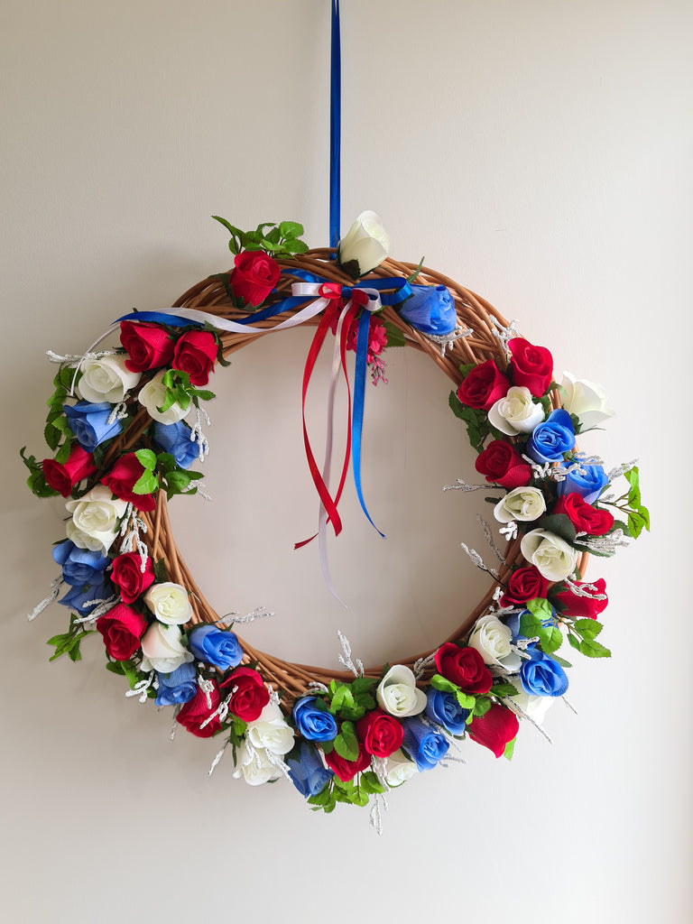 Luxury Red White and Blue RoseWreath.Indoor or Outdoor Use.