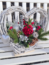Load image into Gallery viewer, Christmas Heart Planter with Floral and Foliage Display
