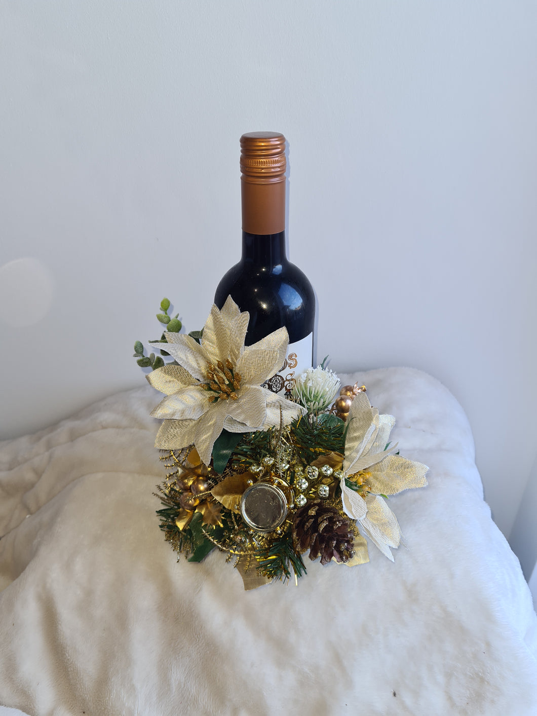 Christmas Floral Display for Bottle Dining Centrepiece